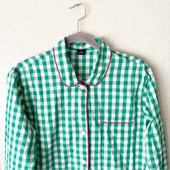 J. Crew Pajama Top Women's Small Vintage Green Gingham Emerald Ivory Christmas - Picture 3 of 7